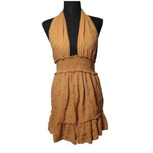 Aerie Spring Fling‎ Halter Eyelet Bohemian Cotton Mini Dress Size XS